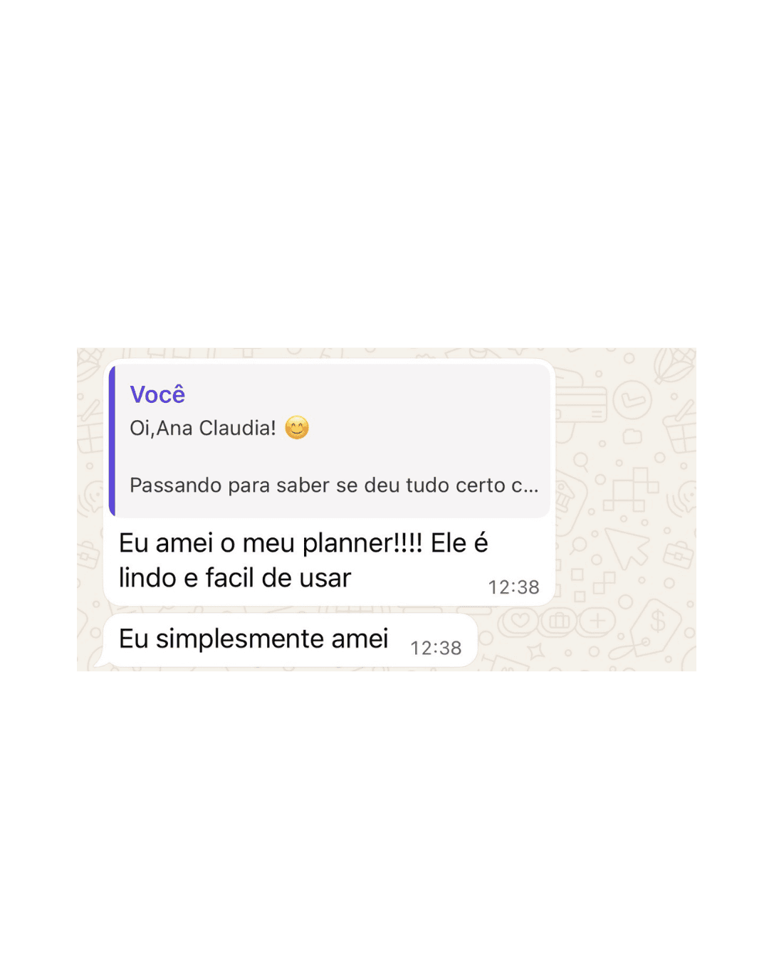 Print de depoimento de cliente via WhatsApp número 7
