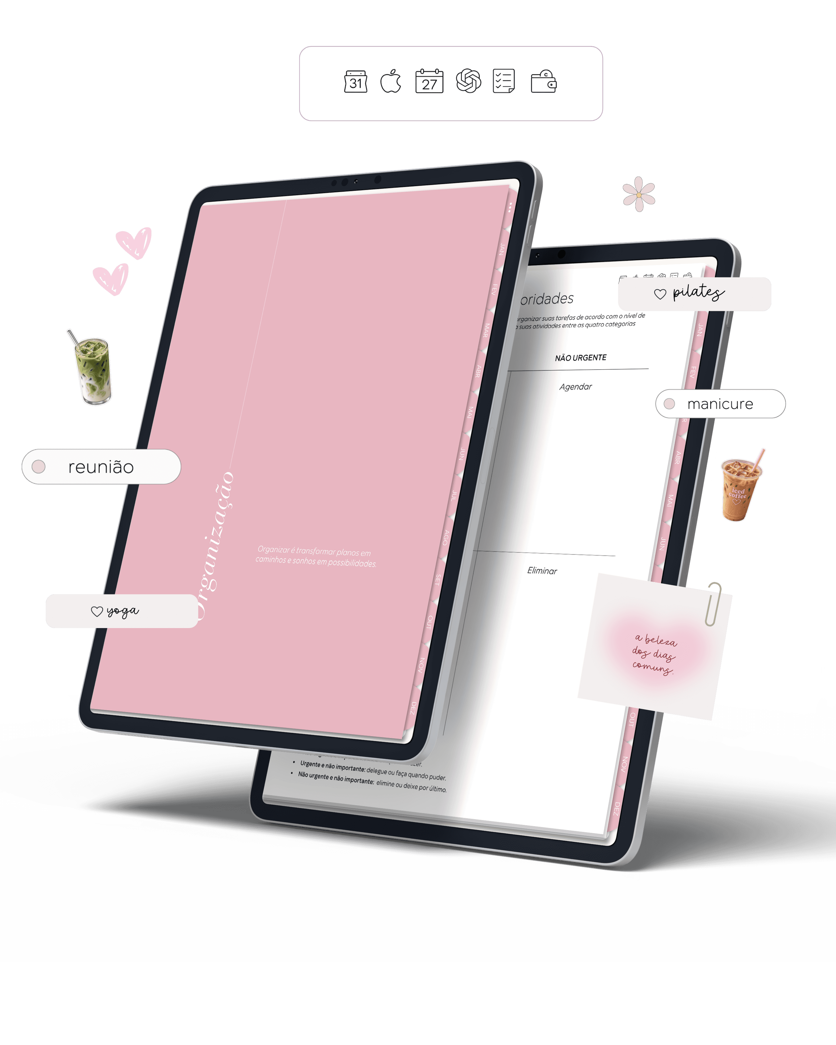 Páginas do Planner Digital 2027: objetivos, to-do list, revisão trimestral e datas importantes