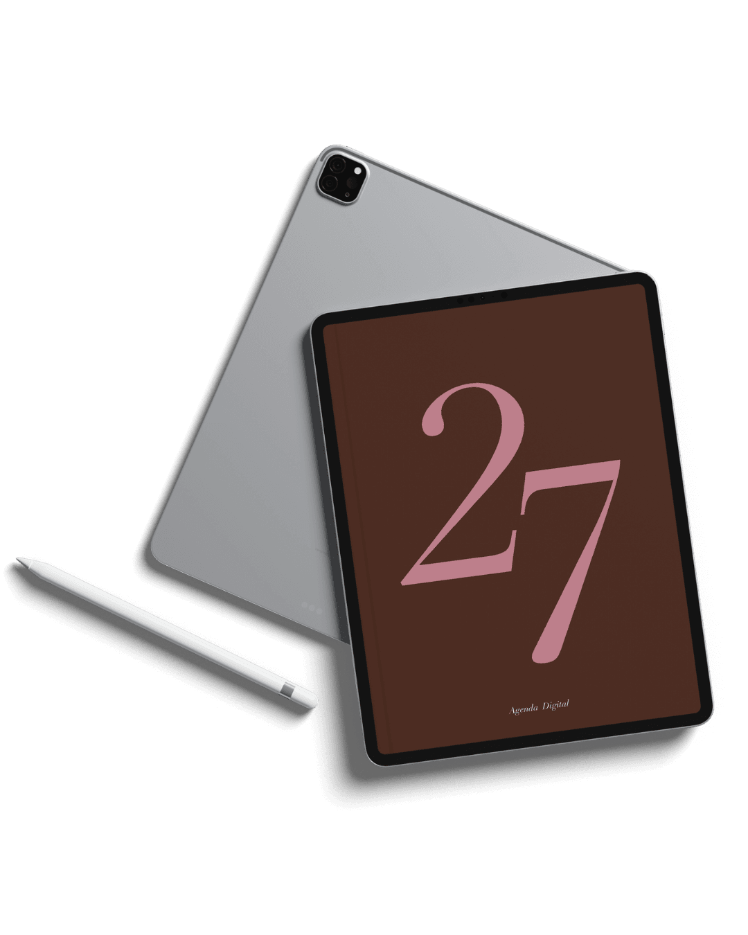 Tablet mostrando o número 27 do Planner Digital 2027 com caneta digital